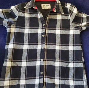 ORVIS woman's black & white plaid shirt jacket fleece lined